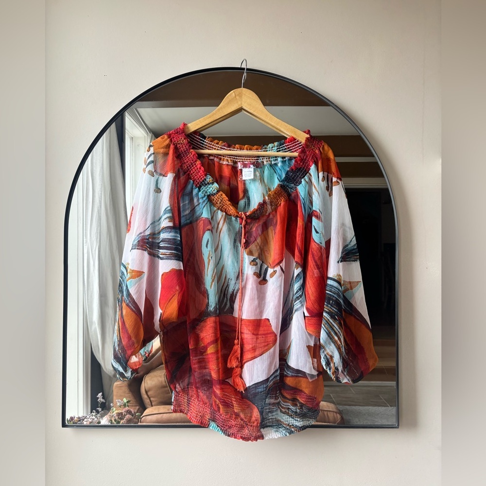 DESIGUAL | sheer multicoloured top | size large - Picture 1 of 5